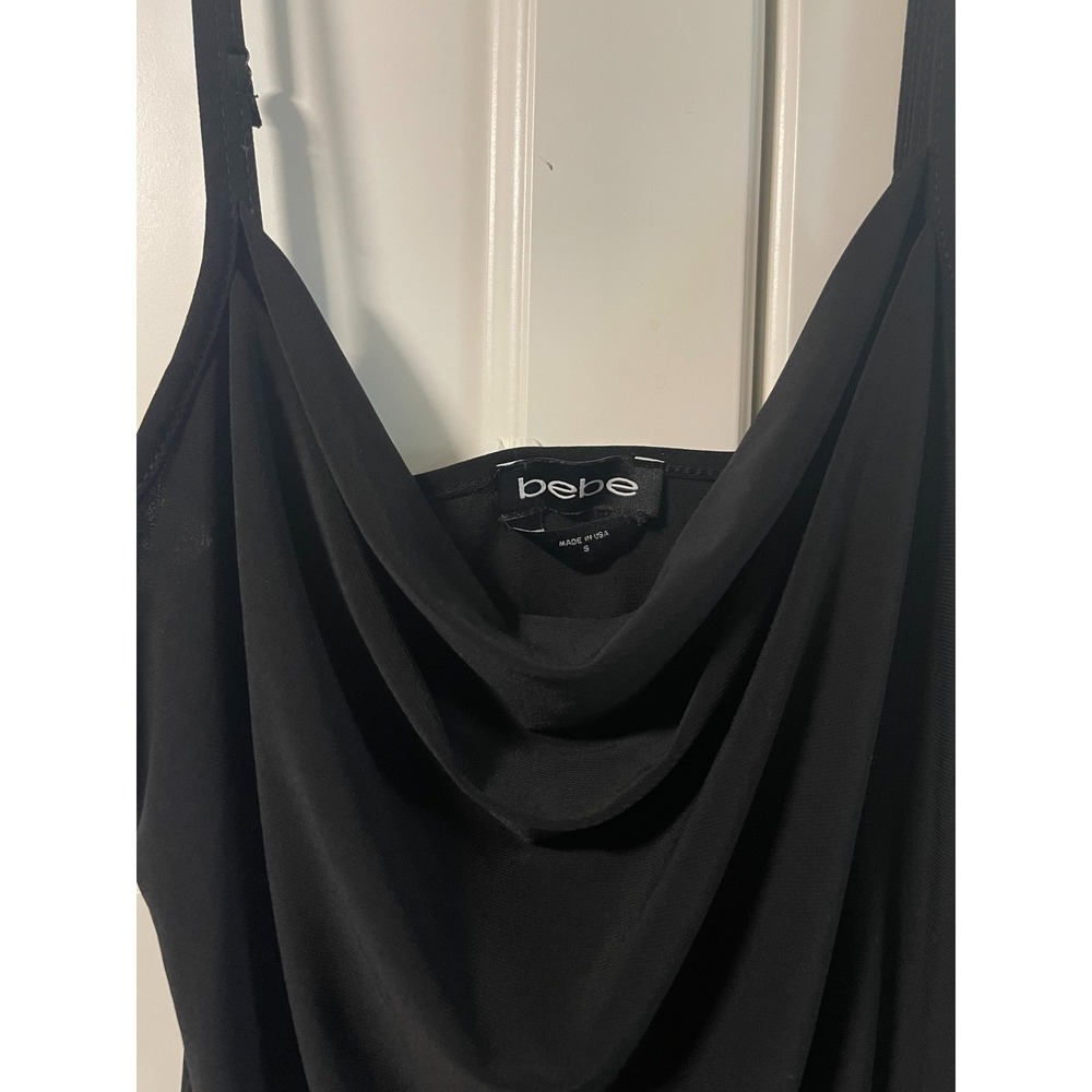 Bebe Black Cowl Neck Midi Dress Womens Small Bodycon Spaghetti Strap Side Slit - Picture 3 of 5